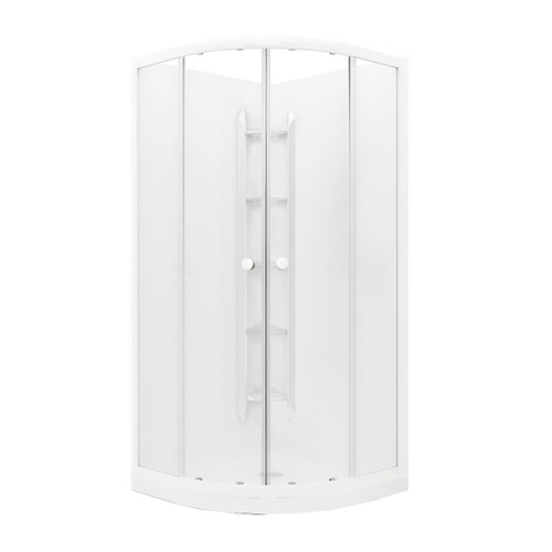 Sapphire Round Sliding Shower 900 x 900 White Corner Contour Wall Centre Waste