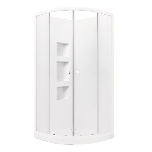 Sapphire Round Sliding Shower 1000 x 1000 White Side Recessed Wall Rear Waste