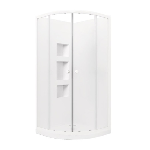 Sapphire Round Sliding Shower 900 x 900 White Side Recessed Wall Rear Waste
