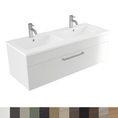 Lara Cabinet Wall Hung 1200mm Vitreous China Top Double Bowl