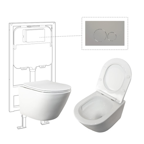 Niche Toilet Suite Wall Hung Gloss White Round Chrome Push Plate