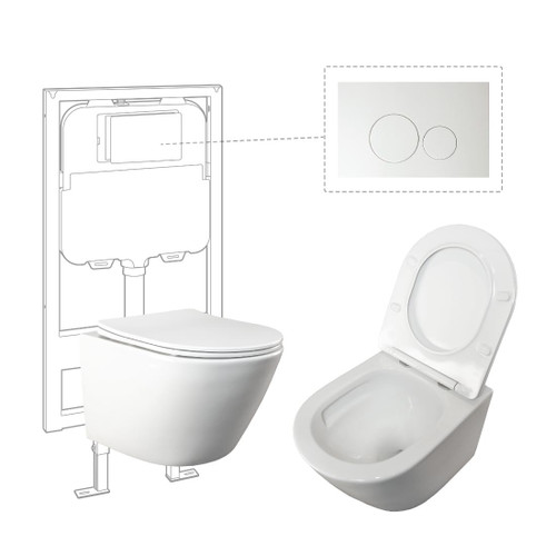 Niche Toilet Suite Wall Hung Gloss White Round Matt White Push Plate