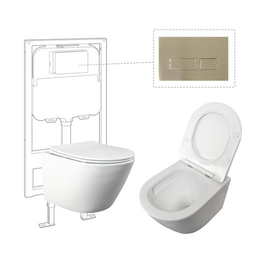 Niche Toilet Suite Wall Hung Gloss White Square Brushed Nickel Push Plate