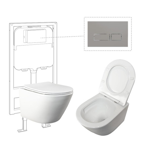 Niche Toilet Suite Wall Hung Gloss White Square Chrome Push Plate