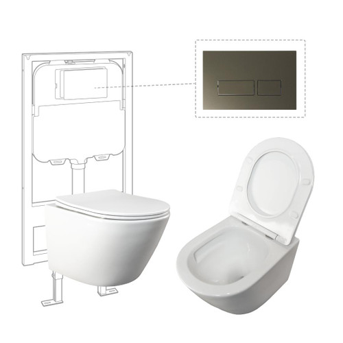 Niche Toilet Suite Wall Hung Gloss White Square Gunmetal Push Plate