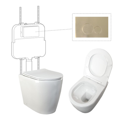 Niche Toilet Suite Floorstanding White Gloss Round Brushed Nickel Push Plate