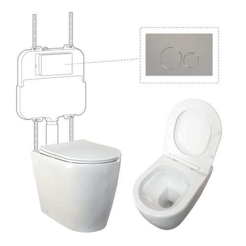 Niche Toilet Suite Floorstanding White Gloss Round Chrome Push Plate