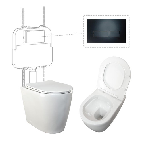 Niche Toilet Suite Floorstanding White Gloss Square Matte Black Push Plate