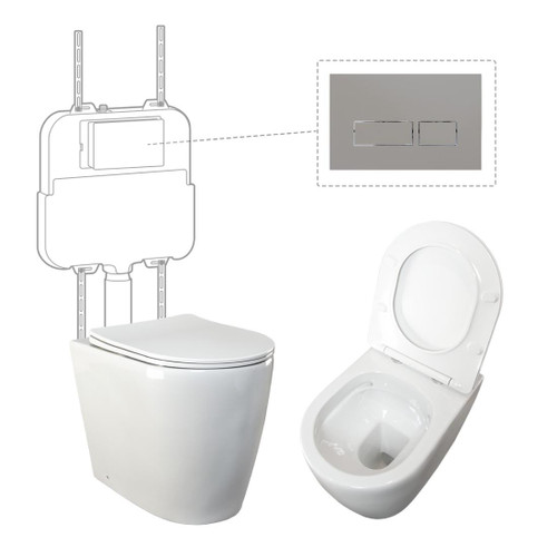 Niche Toilet Suite Floorstanding White Gloss Square Chrome Push Plate