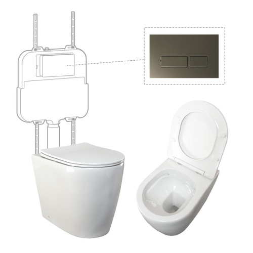 Niche Toilet Suite Floorstanding White Gloss Square Gunmetal Push Plate