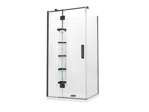 Evora Square Corner Shower Pivot Door 1000 x 1000mm Black Corner Contour plus Wall Centre Waste