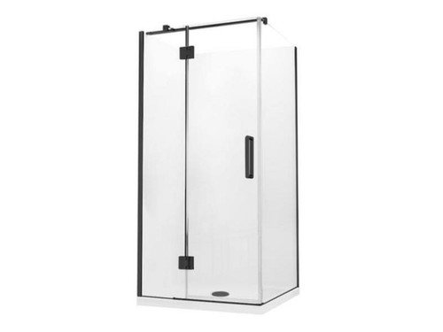 Evora Square Corner Shower Pivot Door 1000 x 1000mm Black Flat Wall Centre Waste