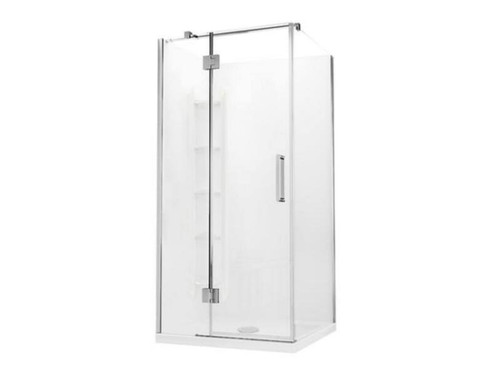 Evora Square Corner Shower Pivot Door 1000 x 1000mm Metallic Corner Contour plus Wall Centre Waste