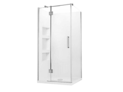 Evora Square Corner Shower Pivot Door 1000 x 1000mm Metallic Side Recessed Wall Rear Waste