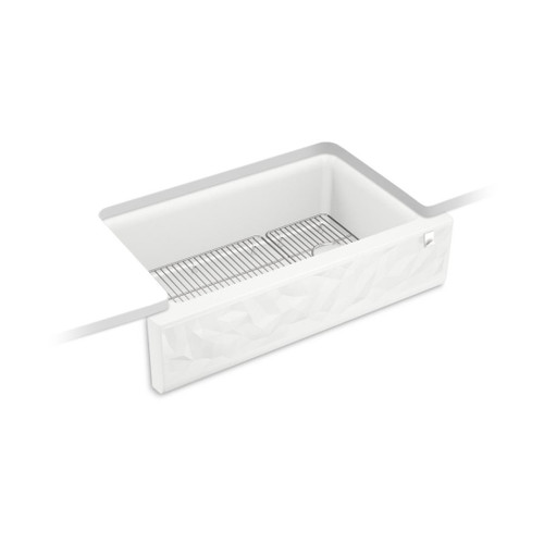 Cairn Undermount Kitchen Sink Single Bowl Farmhouse With Faceted Design 864mm Matte White