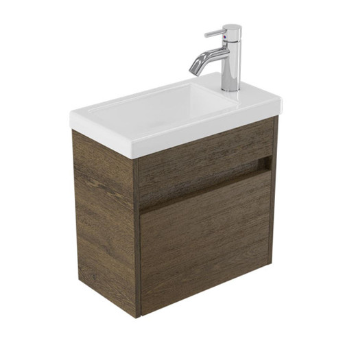 Fucina Vanity Wall 440 1 Taphole Polymarble Top 1 Door Smokey Oak Timberland