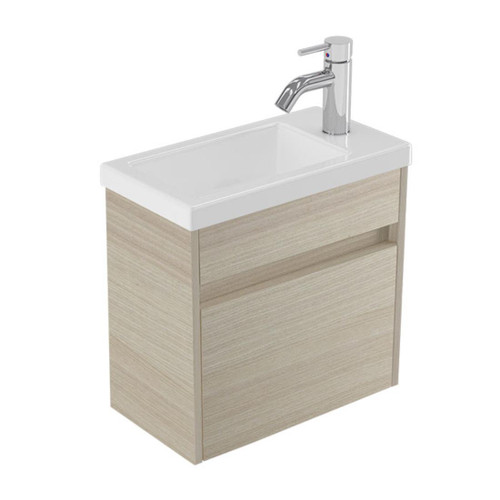 Fucina Vanity Wall 440 1 Taphole Polymarble Top 1 Door Seasoned Oak