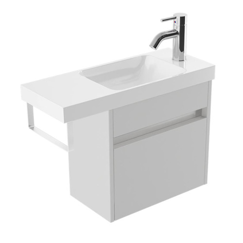 Fucina Vanity Wall 600 1 Taphole Polymarble Top White Towel Rail 1 Door Dezigna White Gloss
