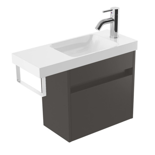 Fucina Vanity Wall 600 1 Taphole Polymarble Top White Towel Rail 1 Door Bullet