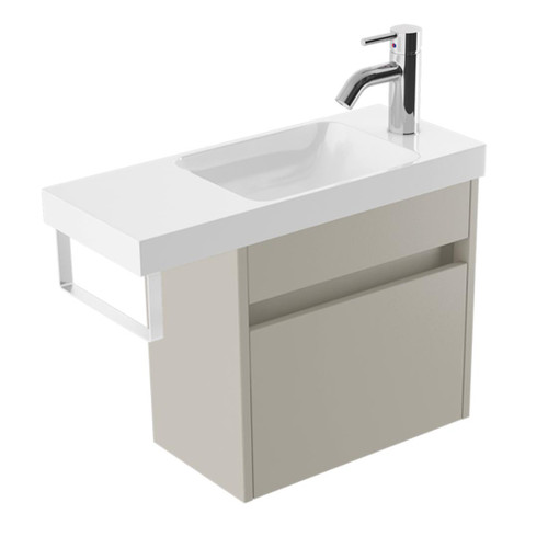 Fucina Vanity Wall 600 1 Taphole Polymarble Top White Towel Rail 1 Door Dawn Grey