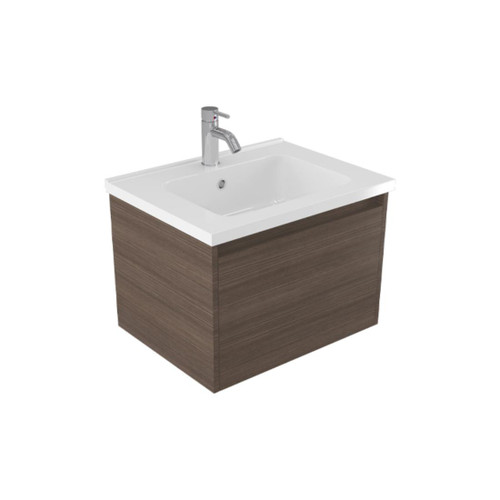 Fucina Vanity Wall 600 1 Taphole Polymarble Top 1 Drawer Charred Oak Organic