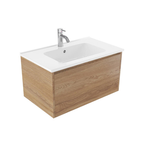 Fucina Vanity Wall 750 1 Taphole Polymarble Top 1 Drawer Southern Oak Timberland