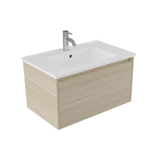 Fucina Vanity Wall 750 1 Taphole Polymarble Top 1 Drawer Seasoned Oak