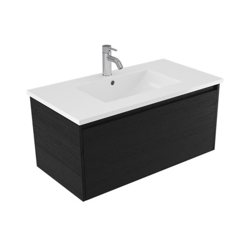 Fucina Vanity Wall 910 1 Taphole Vitreous China Top 1 Drawer Black Timberland