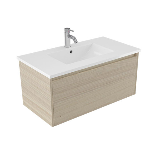 Fucina Vanity Wall 910 1 Taphole Vitreous China Top 1 Drawer Seasoned Oak