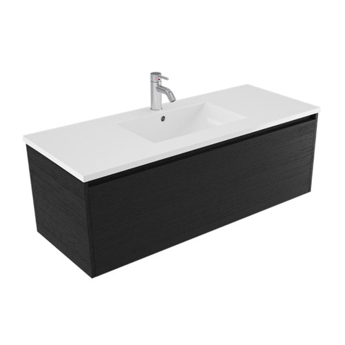 Fucina Vanity Wall 1210 1 Taphole Vitreous China Top 1 Drawer Black Timberland