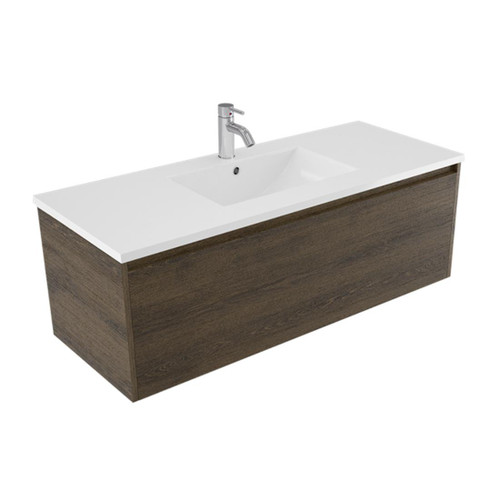 Fucina Vanity Wall 1210 1 Taphole Vitreous China Top 1 Drawer Smokey Oak Timberland