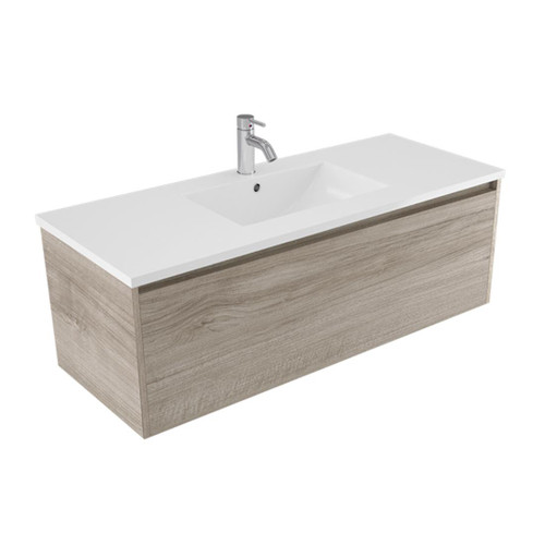 Fucina Vanity Wall 1210 1 Taphole Vitreous China Top 1 Drawer Ashen Walnut Timberland