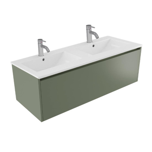 Fucina Vanity Wall 1210 2 Taphole Vitreous China Double Bowl 1 Drawer Green Slate