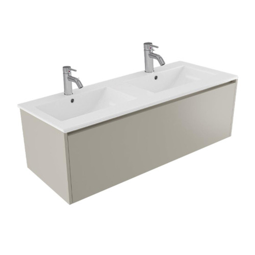 Fucina Vanity Wall 1210 2 Taphole Vitreous China Double Bowl 1 Drawer Dawn Grey