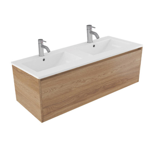 Fucina Vanity Wall 1210 2 Taphole Vitreous China Double Bowl 1 Drawer Southern Oak Timberland