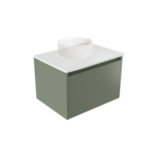 Fucina Vanity Wall 600 White E Stone Top 1 Drawer Green Slate