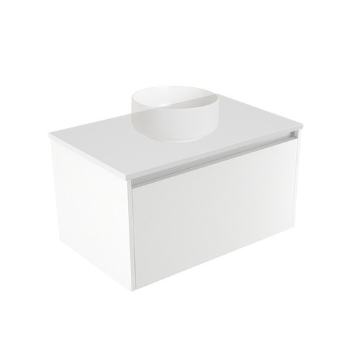 Fucina Vanity Wall 750 White E Stone Top 1 Drawer Dezigna White Gloss