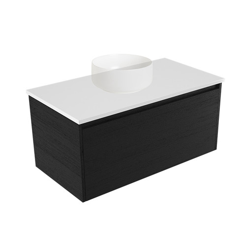 Fucina Vanity Wall 900 White E Stone Top 1 Drawer Black Timberland