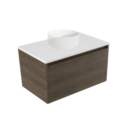 Fucina Vanity Wall 900 White E Stone Top 1 Drawer Smokey Oak Timberland