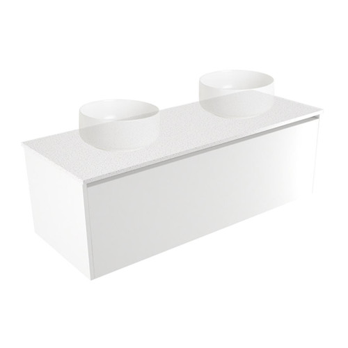 Fucina Vanity Wall 1200 Motion E Stone Top Double Bowl 1 Drawer Dezigna White Gloss
