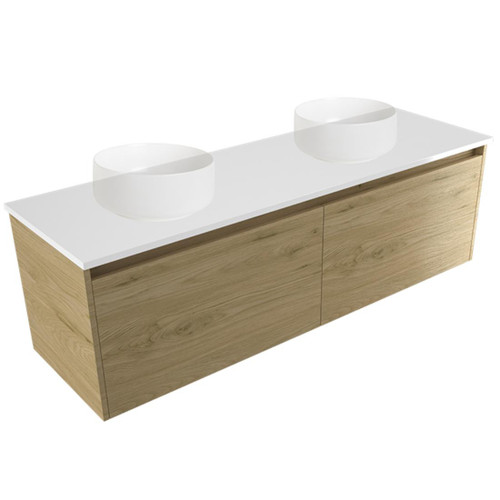 Fucina Vanity Wall 1490 White E Stone Top Double Bowl 2 Drawer French Oak Velvet