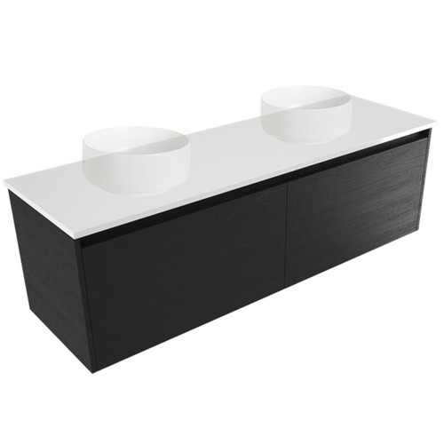 Fucina Vanity Wall 1490 White E Stone Top Double Bowl 2 Drawer Black Timberland