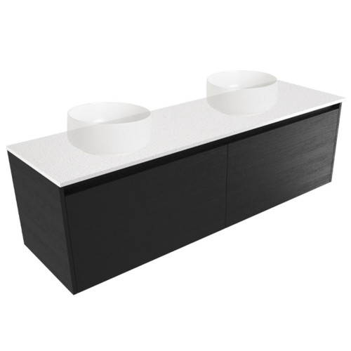 Fucina Vanity Wall 1490 Motion E Stone Top Double Bowl 2 Drawer Black Timberland