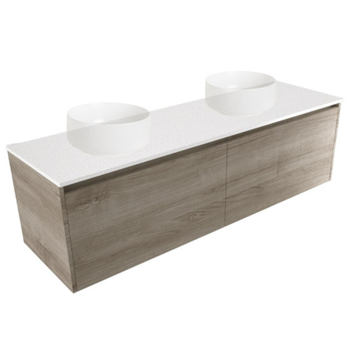 Fucina Vanity Wall 1490 Motion E Stone Top Double Bowl 2 Drawer Ashen Walnut Timberland