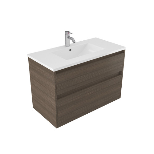 Fucina Vanity Wall 910 1 Taphole Vitreous China Top 2 Drawer Charred Oak Organic