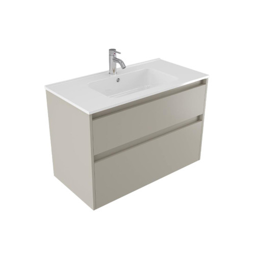 Fucina Vanity Wall 900 1 Taphole Polymarble Top 2 Drawer Dawn Grey