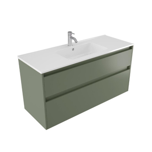 Fucina Vanity Wall 1200 1 Taphole Polymarble Top 2 Drawer Green Slate