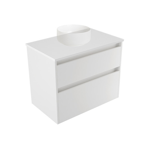 Fucina Vanity Wall 750 White E Stone Top 2 Drawer Dezigna White Gloss