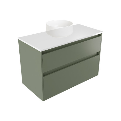 Fucina Vanity Wall 890 White E Stone Top 2 Drawer Green Slate