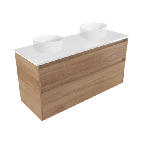 Fucina Vanity Wall 1190 White E Stone Top Double Bowl 2 Drawer Southern Oak Timberland